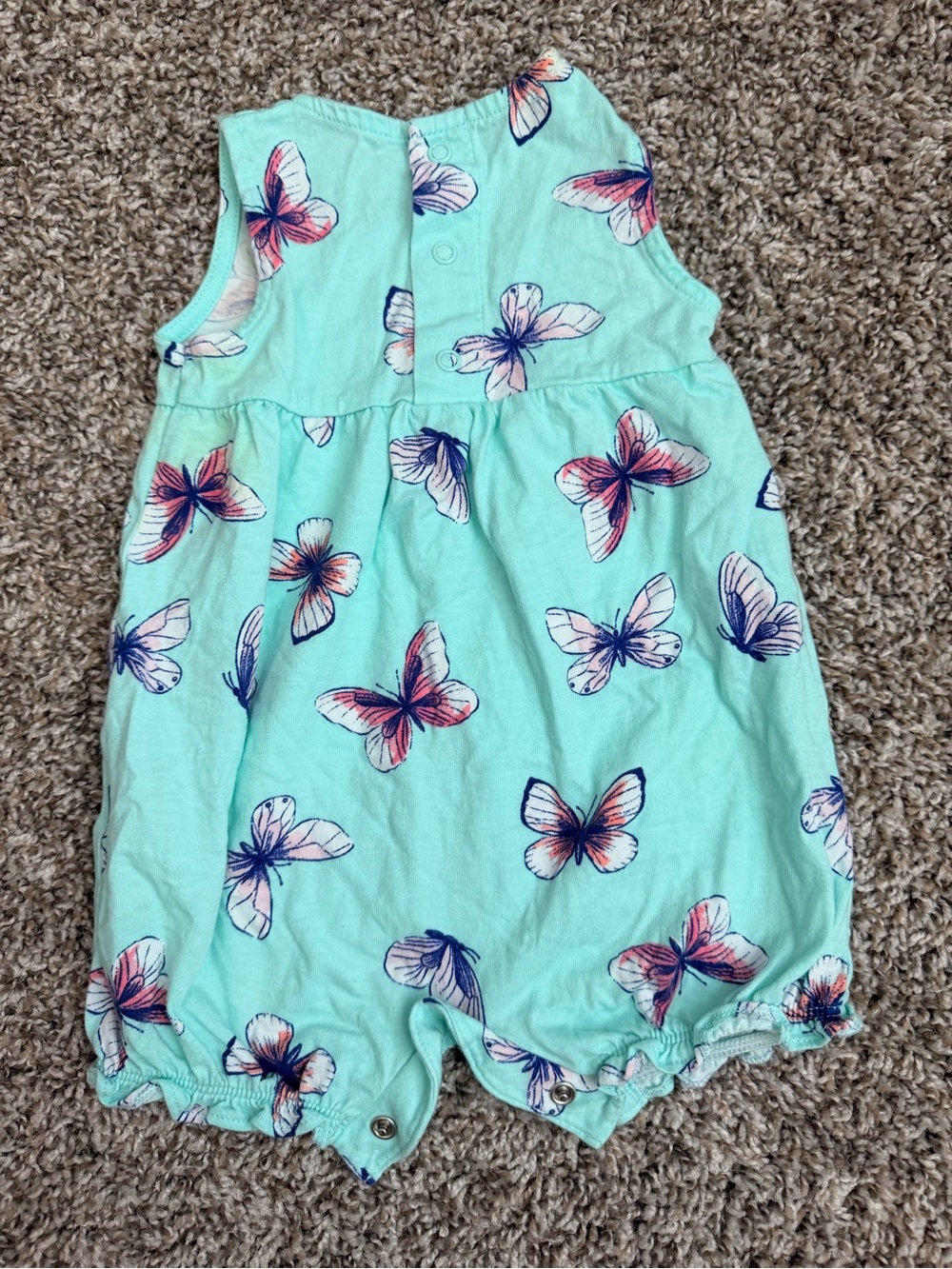 Carter's Mint Sleeveless Butterfly Romper with Pink & Navy Accents